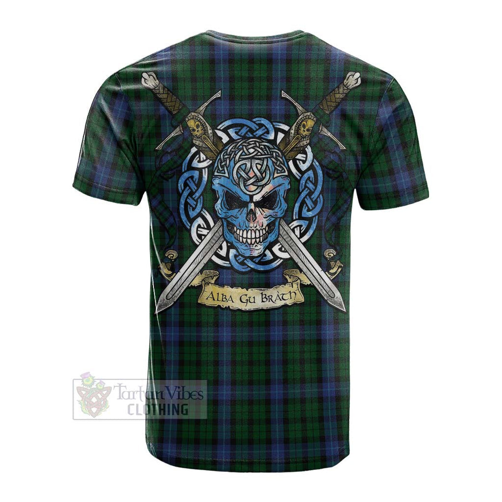 Tartan Vibes Clothing MacIntyre (McIntyre) Tartan Cotton T-shirt with Family Crest Celtic Skull Style