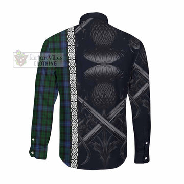 MacIntyre (McIntyre) Tartan Long Sleeve Button Shirt with Family Crest Cross Sword Thistle Celtic Vibes