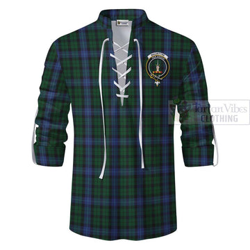 MacIntyre (McIntyre) Tartan Ghillie Kilt Shirt with Family Crest and Bearded Skull Holding Bottles of Whiskey