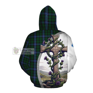 MacIntyre (McIntyre) Tartan Cotton Hoodie with Family Crest and St. Andrew's Cross Accented by Thistle Vines Pullover Hoodie - Tartan Vibes Clothing