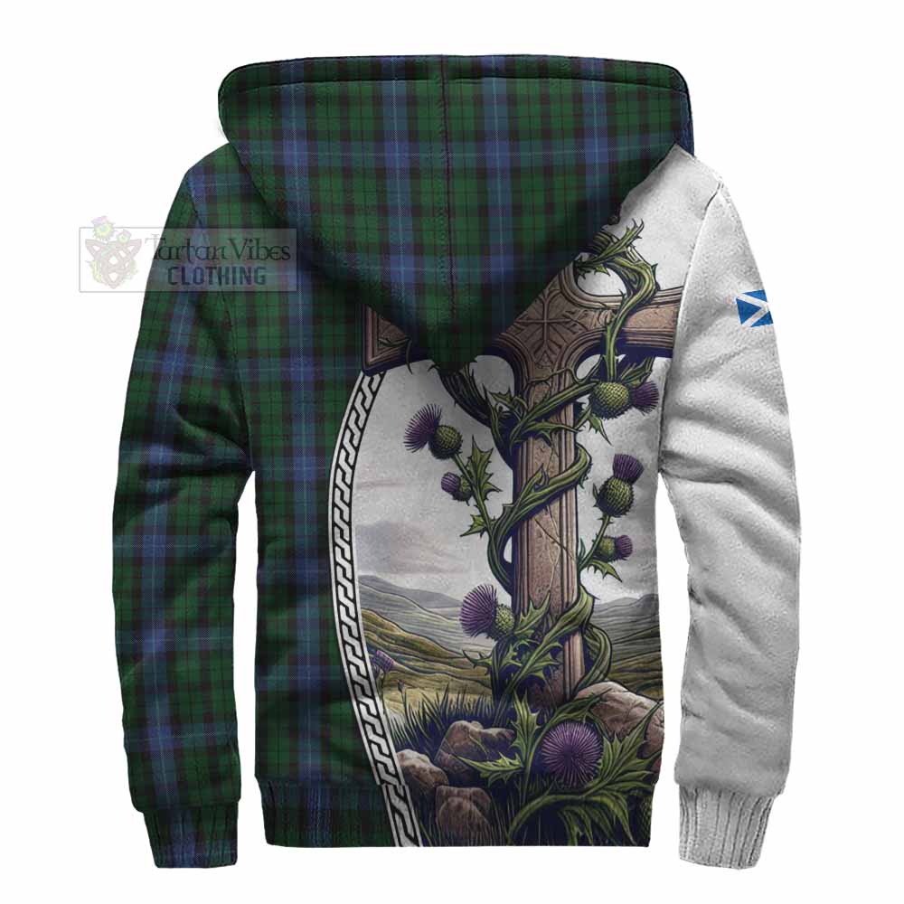 Tartan Vibes Clothing MacIntyre (McIntyre) Tartan Sherpa Hoodie with Family Crest and St. Andrew's Cross Accented by Thistle Vines