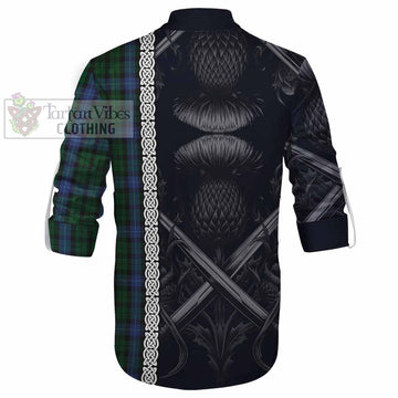 MacIntyre (McIntyre) Tartan Ghillie Kilt Shirt with Family Crest Cross Sword Thistle Celtic Vibes