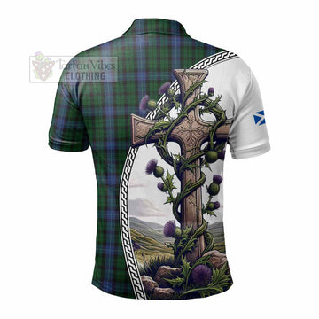 MacIntyre (McIntyre) Tartan Polo Shirt with Family Crest and St. Andrew's Cross Accented by Thistle Vines