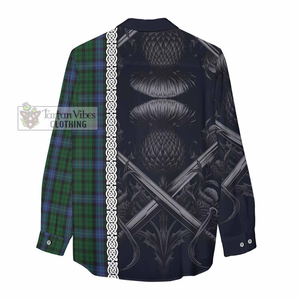 Tartan Vibes Clothing MacIntyre (McIntyre) Tartan Women's Casual Shirt with Family Crest Cross Sword Thistle Celtic Vibes