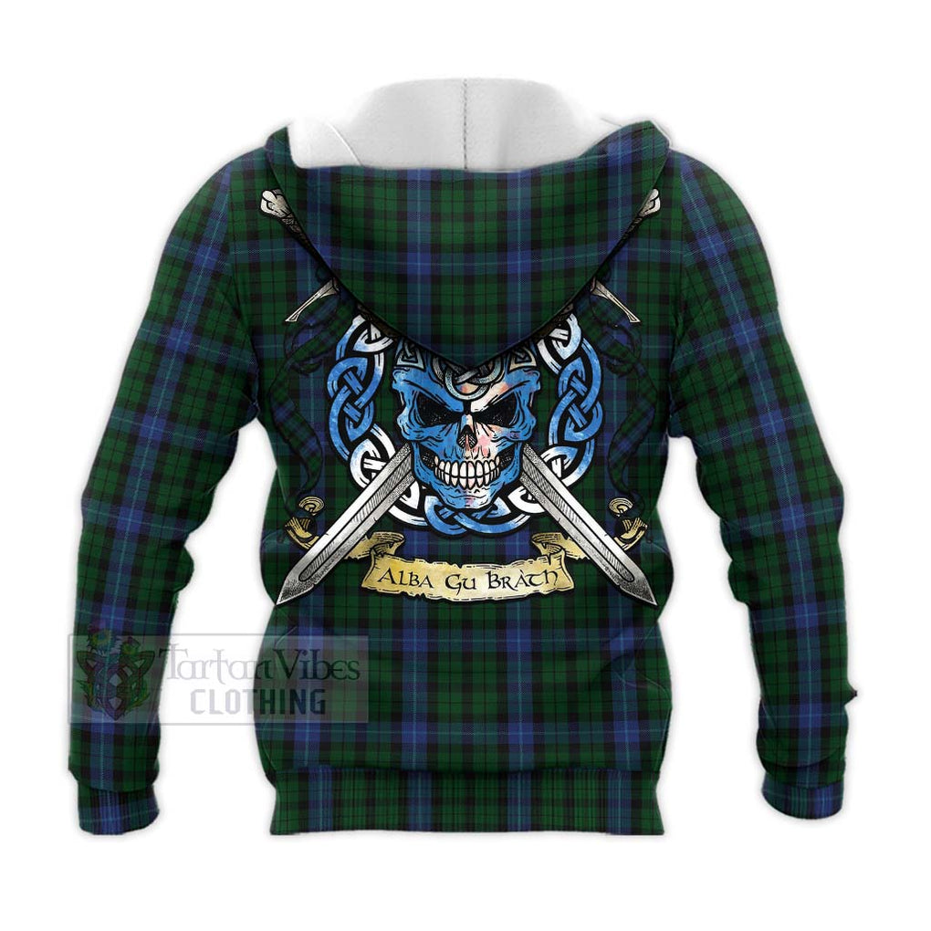 Tartan Vibes Clothing MacIntyre (McIntyre) Tartan Knitted Hoodie with Family Crest Celtic Skull Style