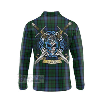 MacIntyre (McIntyre) Tartan Long Sleeve Polo Shirt with Family Crest Celtic Skull Style