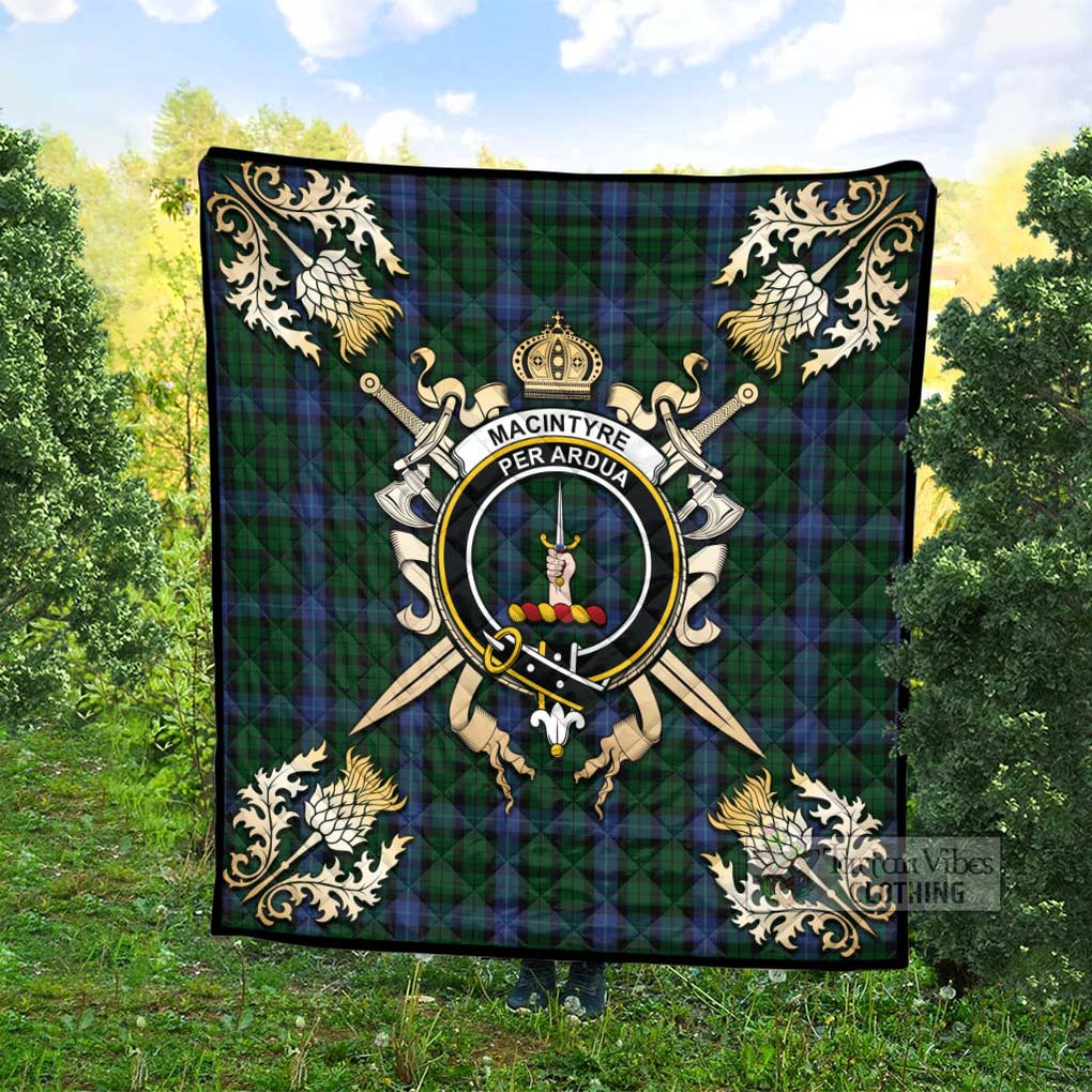 Tartan Vibes Clothing MacIntyre (McIntyre) Tartan Quilt with Family Crest and Scottish Golden Courage Shield