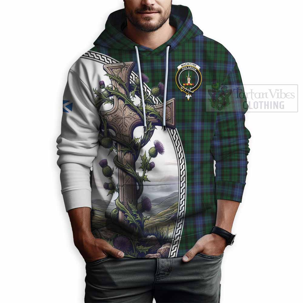 Tartan Vibes Clothing MacIntyre (McIntyre) Tartan Hoodie with Family Crest and St. Andrew's Cross Accented by Thistle Vines