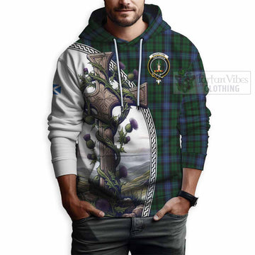 MacIntyre (McIntyre) Tartan Hoodie with Family Crest and St. Andrew's Cross Accented by Thistle Vines