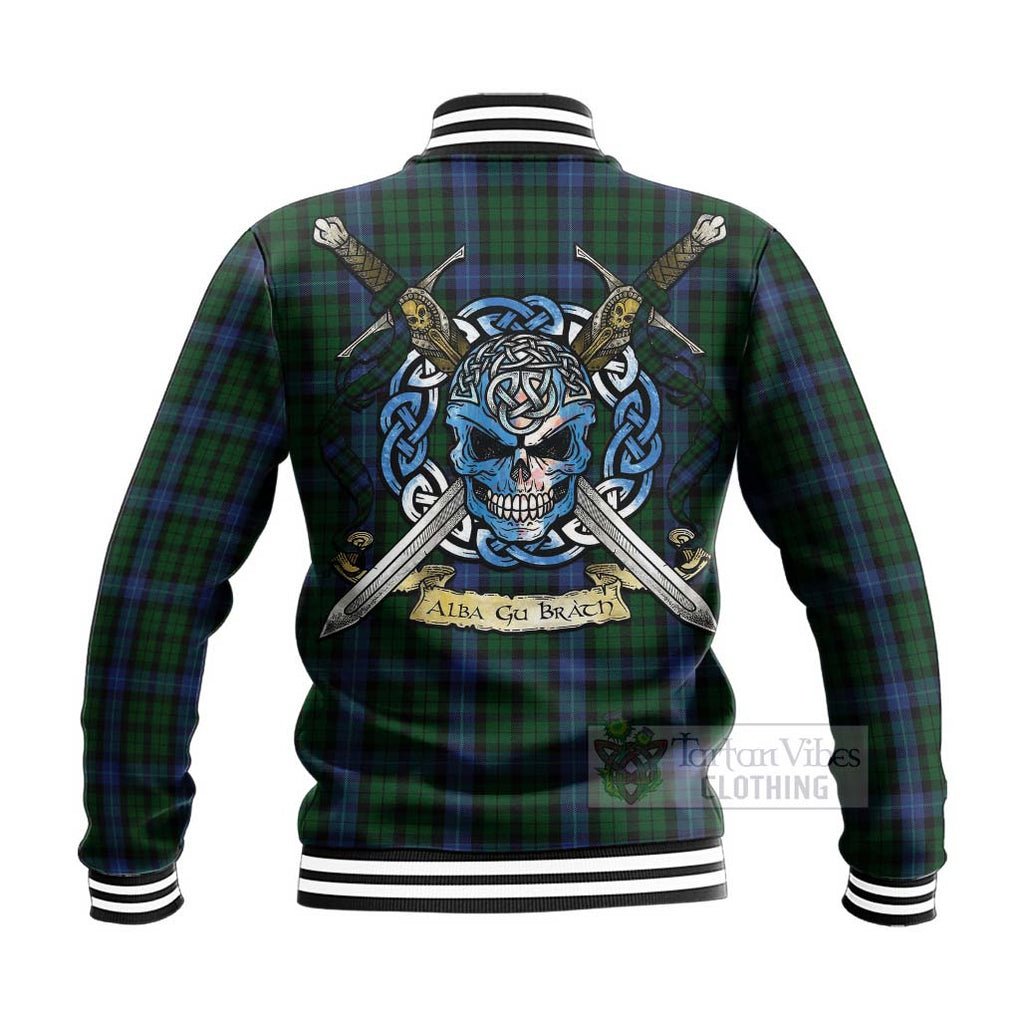 Tartan Vibes Clothing MacIntyre (McIntyre) Tartan Baseball Jacket with Family Crest Celtic Skull Style