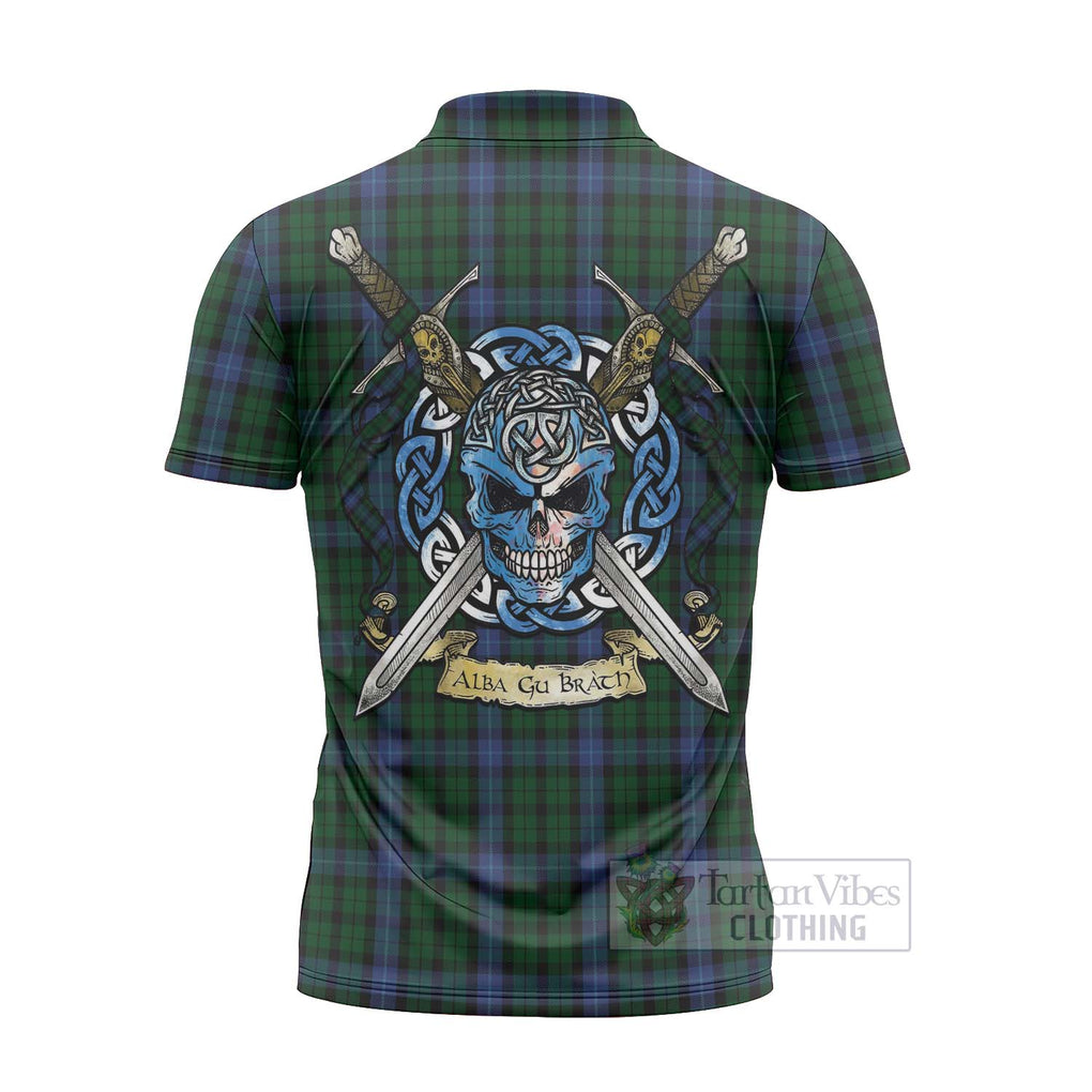 Tartan Vibes Clothing MacIntyre (McIntyre) Tartan Zipper Polo Shirt with Family Crest Celtic Skull Style