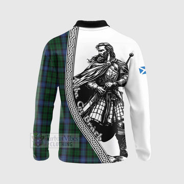 MacIntyre (McIntyre) Tartan Clan Crest Long Sleeve Polo Shirt with Highlander Warrior Celtic Style