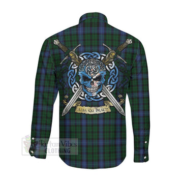 MacIntyre (McIntyre) Tartan Long Sleeve Button Shirt with Family Crest Celtic Skull Style Men's Shirt - Tartan Vibes Clothing