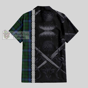 MacIntyre (McIntyre) Tartan Short Sleeve Button Shirt with Family Crest Cross Sword Thistle Celtic Vibes