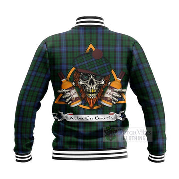 MacIntyre (McIntyre) Tartan Baseball Jacket with Family Crest and Bearded Skull Holding Bottles of Whiskey