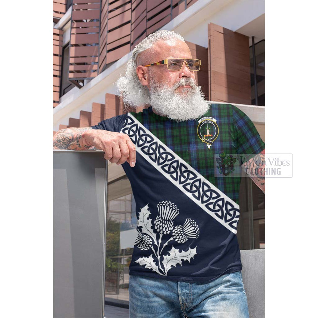 Tartan Vibes Clothing MacIntyre (McIntyre) Tartan Cotton T-shirt Featuring Thistle and Scotland Map