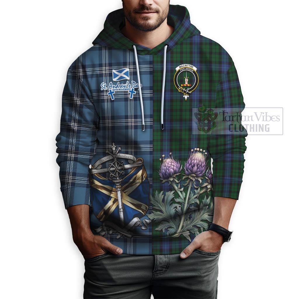 Tartan Vibes Clothing MacIntyre (McIntyre) Tartan Hoodie Happy St. Andrew's Day Half Tartan Style