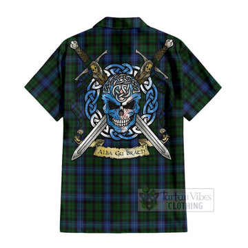 MacIntyre (McIntyre) Tartan Short Sleeve Button Shirt with Family Crest Celtic Skull Style