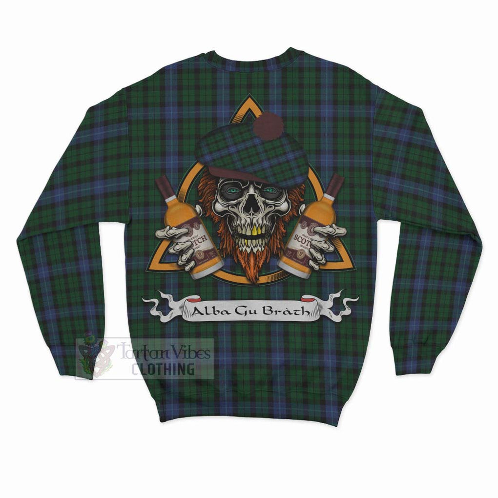 Tartan Vibes Clothing MacIntyre (McIntyre) Tartan Sweatshirt with Family Crest and Bearded Skull Holding Bottles of Whiskey