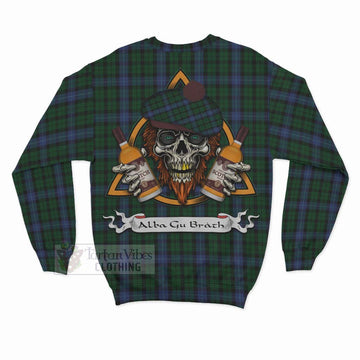 MacIntyre (McIntyre) Tartan Sweatshirt with Family Crest and Bearded Skull Holding Bottles of Whiskey