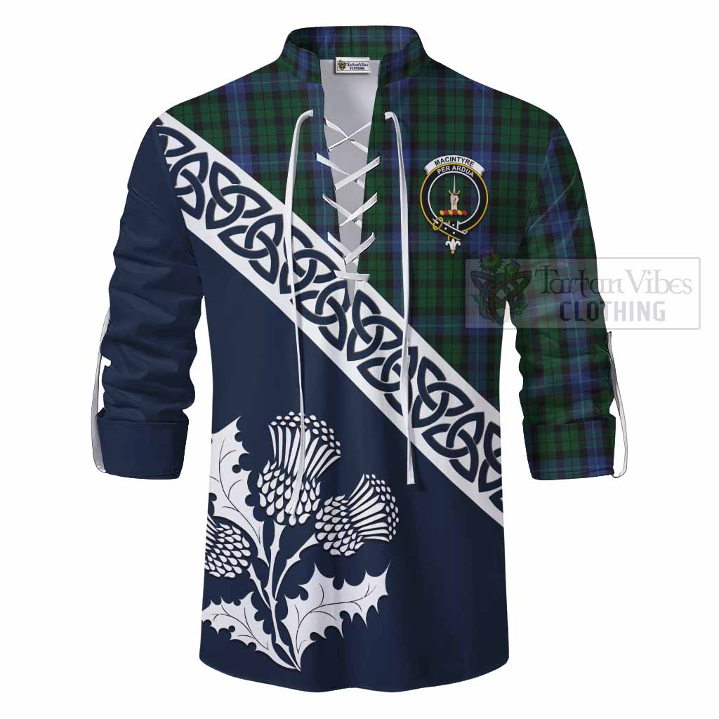 Tartan Vibes Clothing MacIntyre (McIntyre) Tartan Ghillie Kilt Shirt Featuring Thistle and Scotland Map