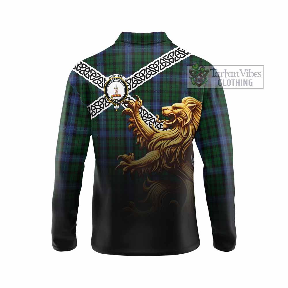 MacIntyre (McIntyre) Crest Tartan Long Sleeve Polo Shirt with Golden Lion Emblem Celtic Style - Tartan Vibes Clothing