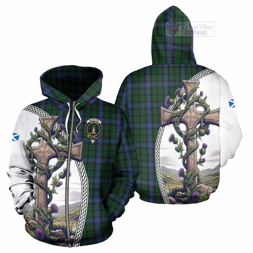 Tartan Vibes Clothing MacIntyre (McIntyre) Tartan Hoodie with Family Crest and St. Andrew's Cross Accented by Thistle Vines