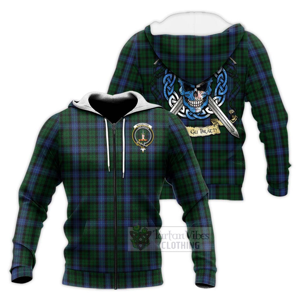 Tartan Vibes Clothing MacIntyre (McIntyre) Tartan Knitted Hoodie with Family Crest Celtic Skull Style