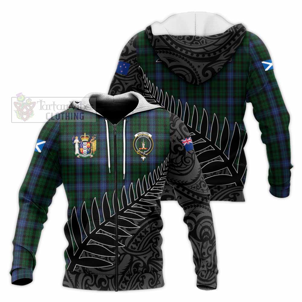 Tartan Vibes Clothing MacIntyre (McIntyre) Crest Tartan Knitted Hoodie with New Zealand Silver Fern Half Style