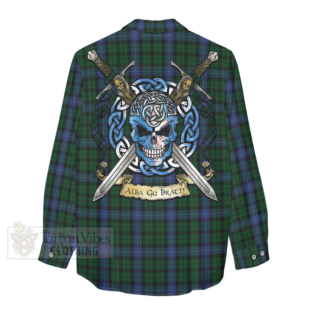 Tartan Vibes Clothing MacIntyre (McIntyre) Tartan Women's Casual Shirt with Family Crest Celtic Skull Style