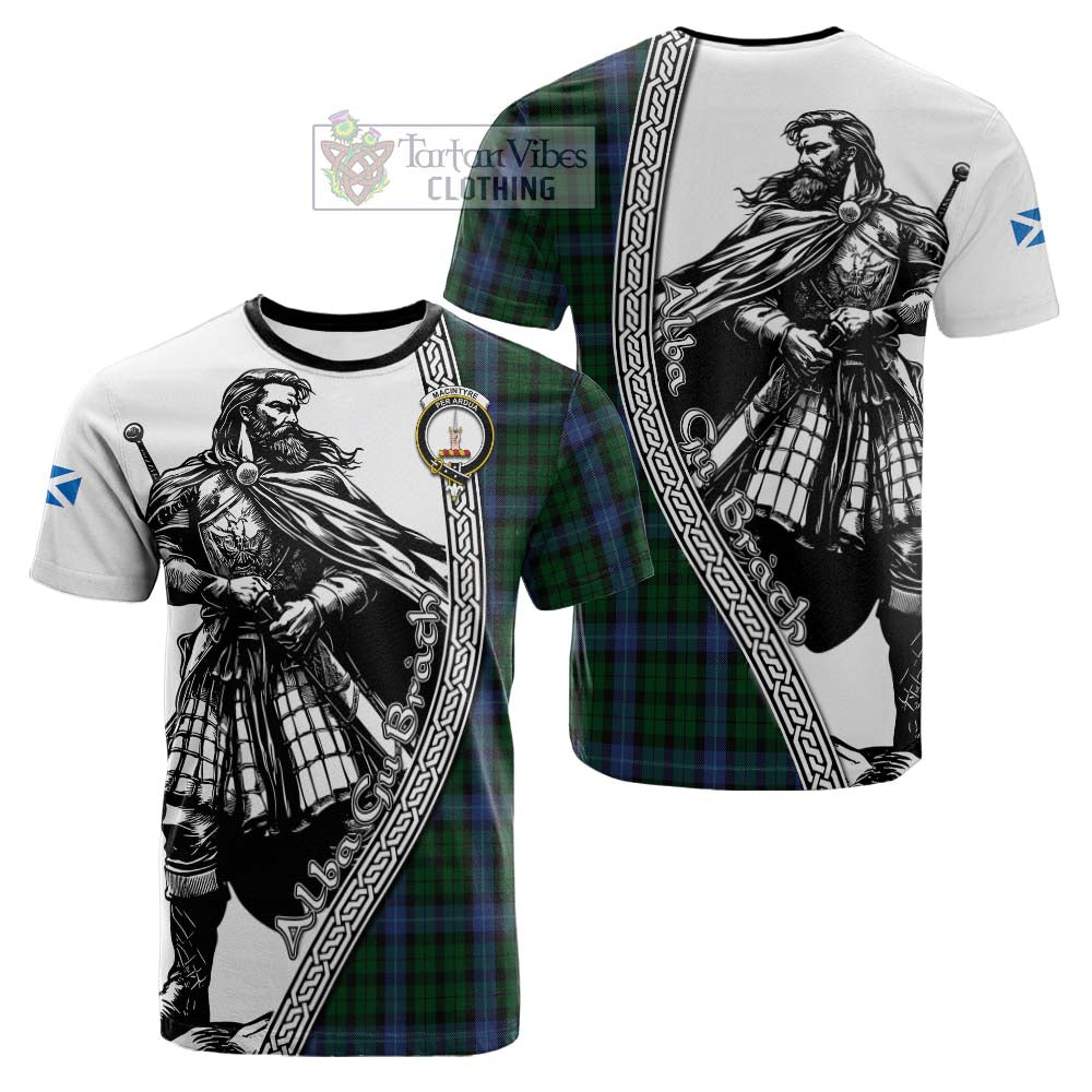 MacIntyre (McIntyre) Tartan Clan Crest Cotton T-shirt with Highlander Warrior Celtic Style