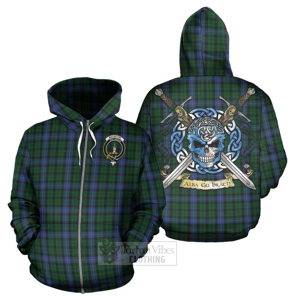 Tartan Vibes Clothing MacIntyre (McIntyre) Tartan Hoodie with Family Crest Celtic Skull Style