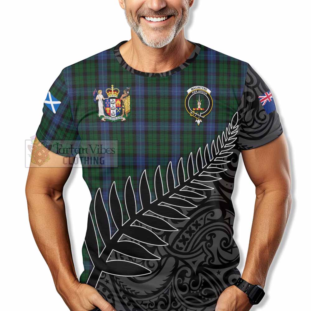 Tartan Vibes Clothing MacIntyre (McIntyre) Crest Tartan T-Shirt with New Zealand Silver Fern Half Style