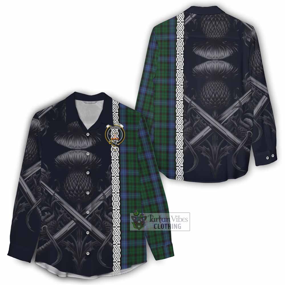 Tartan Vibes Clothing MacIntyre (McIntyre) Tartan Women's Casual Shirt with Family Crest Cross Sword Thistle Celtic Vibes