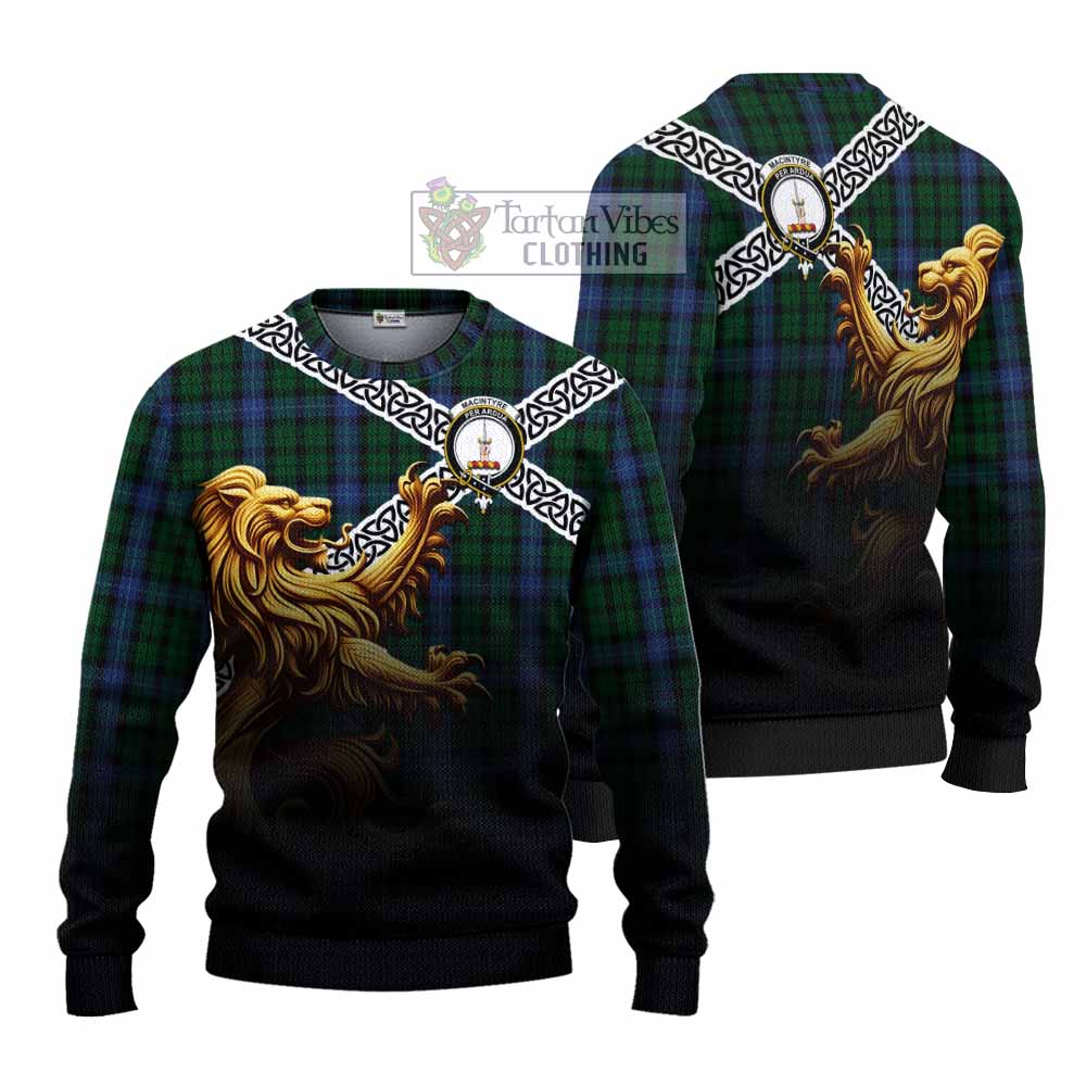 MacIntyre (McIntyre) Crest Tartan Knitted Sweater with Golden Lion Emblem Celtic Style - Tartan Vibes Clothing