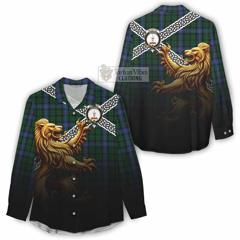 MacIntyre (McIntyre) Crest Tartan Women's Casual Shirt with Golden Lion Emblem Celtic Style - Tartan Vibes Clothing