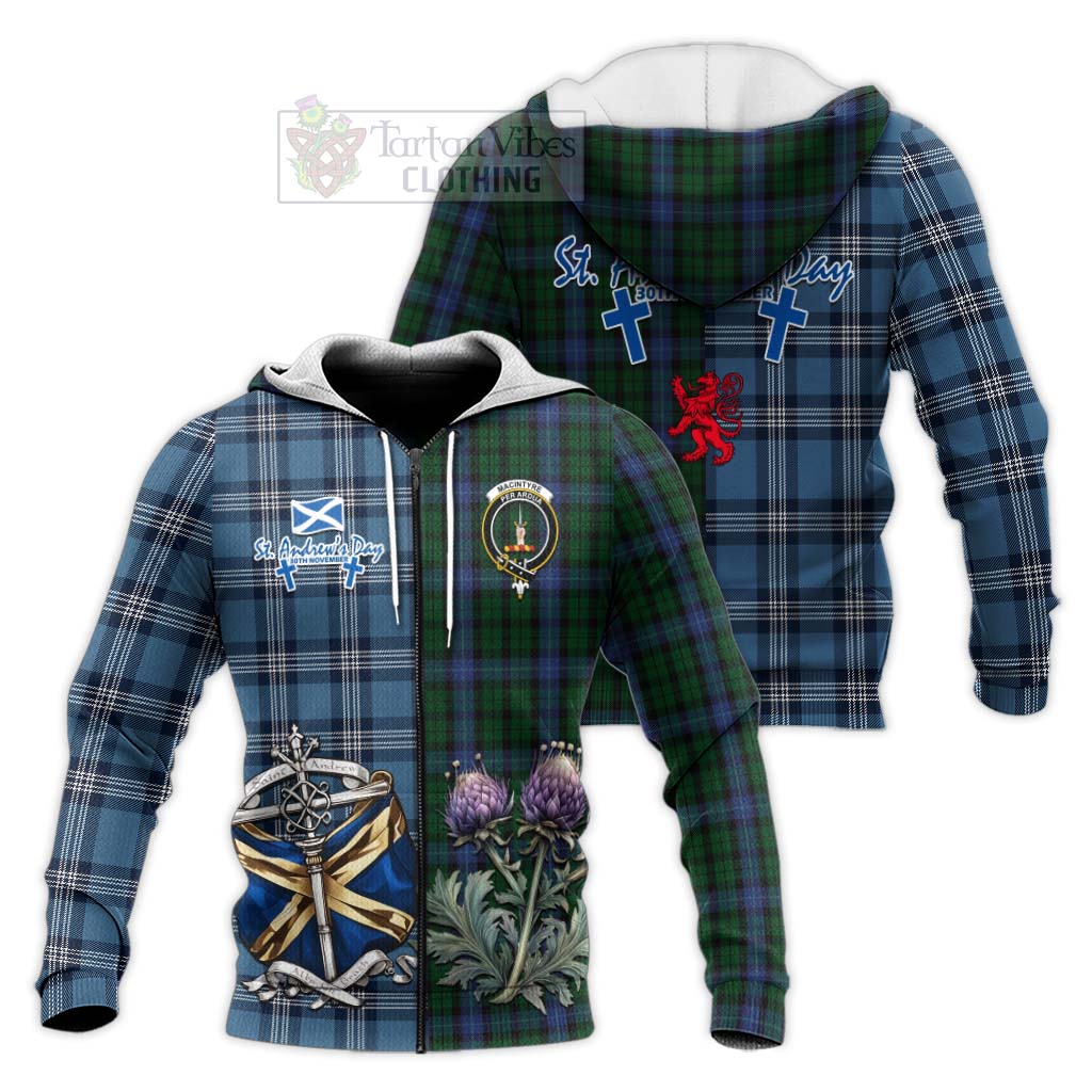 Tartan Vibes Clothing MacIntyre (McIntyre) Tartan Knitted Hoodie Happy St. Andrew's Day Half Tartan Style