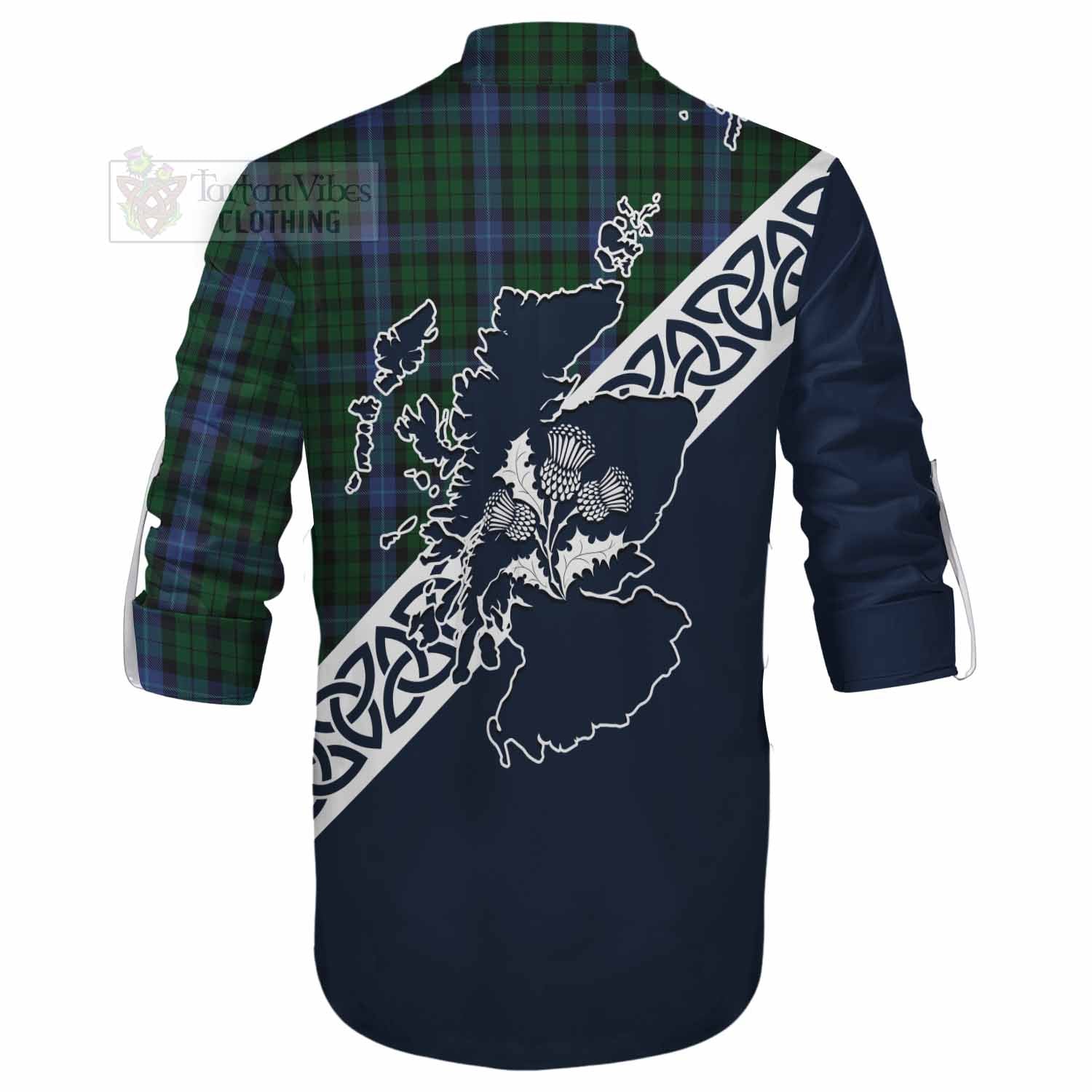 Tartan Vibes Clothing MacIntyre (McIntyre) Tartan Ghillie Kilt Shirt Featuring Thistle and Scotland Map