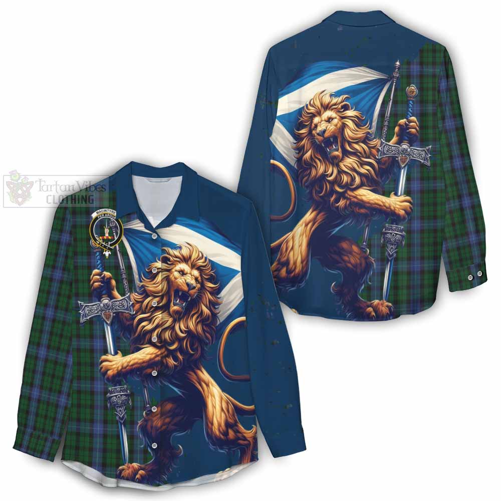 Tartan Vibes Clothing MacIntyre (McIntyre) Tartan Family Crest Women's Casual Shirt with Scottish Majestic Lion