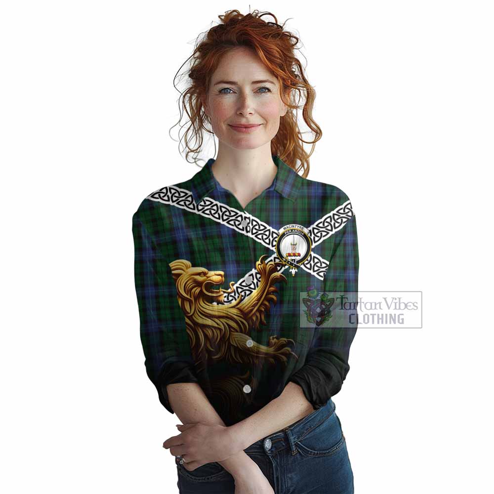 MacIntyre (McIntyre) Crest Tartan Women's Casual Shirt with Golden Lion Emblem Celtic Style - Tartan Vibes Clothing