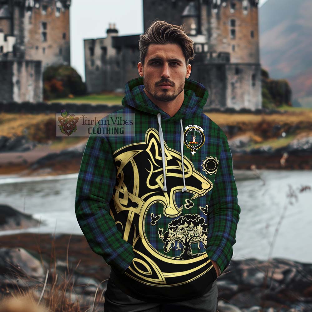 Tartan Vibes Clothing MacIntyre (McIntyre) Tartan Cotton Hoodie with Family Crest Celtic Wolf Style