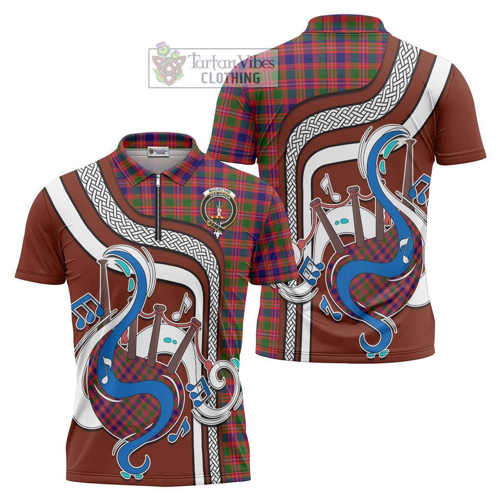 MacIntyre Modern Tartan Zipper Polo Shirt with Epic Bagpipe Style Unisex - Tartanvibesclothing Shop