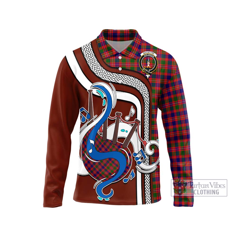 Tartan Vibes Clothing MacIntyre Modern Tartan Long Sleeve Polo Shirt with Epic Bagpipe Style