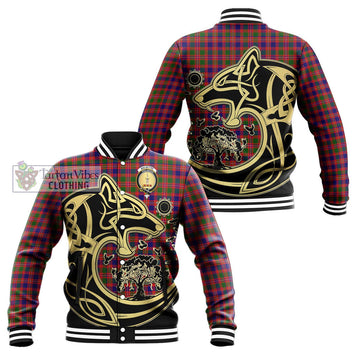 MacIntyre Modern Tartan Baseball Jacket with Family Crest Celtic Wolf Style