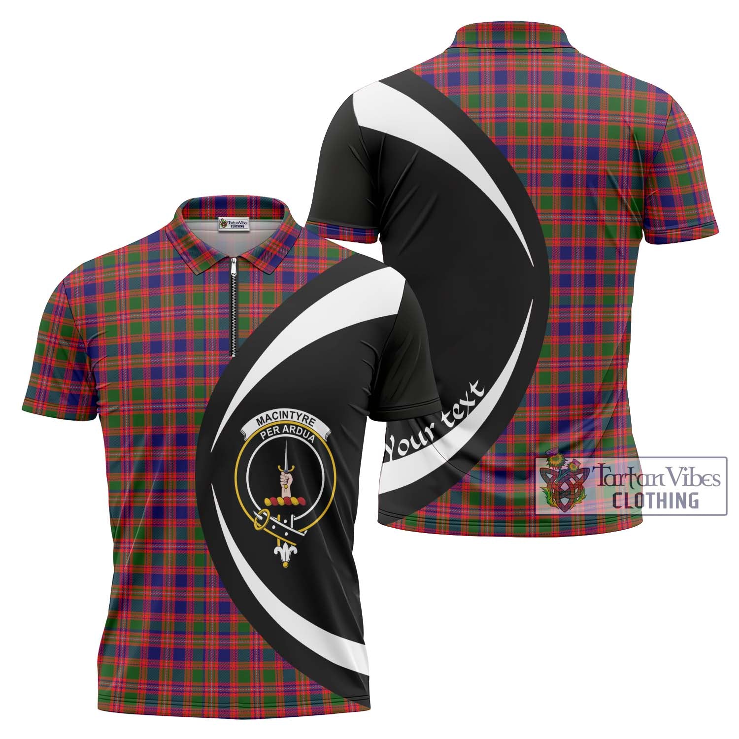 Tartan Vibes Clothing MacIntyre Modern Tartan Zipper Polo Shirt with Family Crest Circle Style