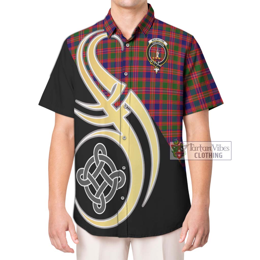 MacIntyre Modern Tartan Short Sleeve Button Shirt with Family Crest and Celtic Symbol Style Kid - Tartan Vibes Clothing