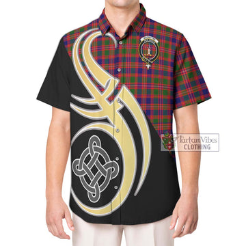 MacIntyre Modern Tartan Short Sleeve Button Shirt with Family Crest and Celtic Symbol Style