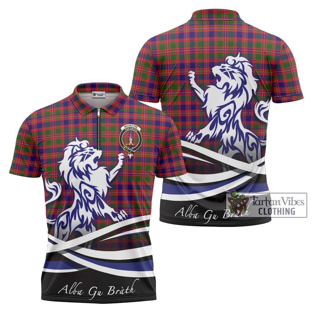 MacIntyre Modern Tartan Zipper Polo Shirt with Alba Gu Brath Regal Lion Emblem Unisex - Tartanvibesclothing Shop