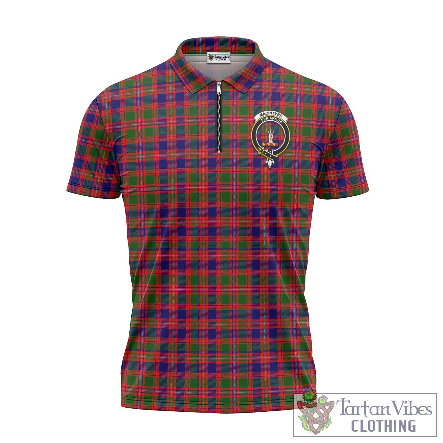 Tartan Vibes Clothing MacIntyre Modern Tartan Zipper Polo Shirt with Family Crest