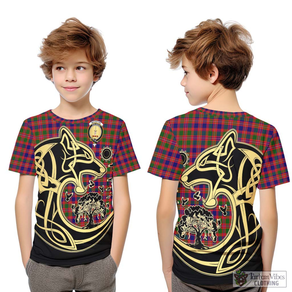 MacIntyre Modern Tartan Kid T-Shirt with Family Crest Celtic Wolf Style Youth XL Size14 - Tartan Vibes Clothing